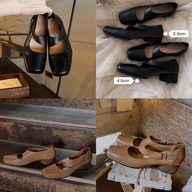 Grape Mom Studio Высококачественные лоферы из лошадиной кожи с квадратным носком и массивным каблуком для женщин - Осенний стиль