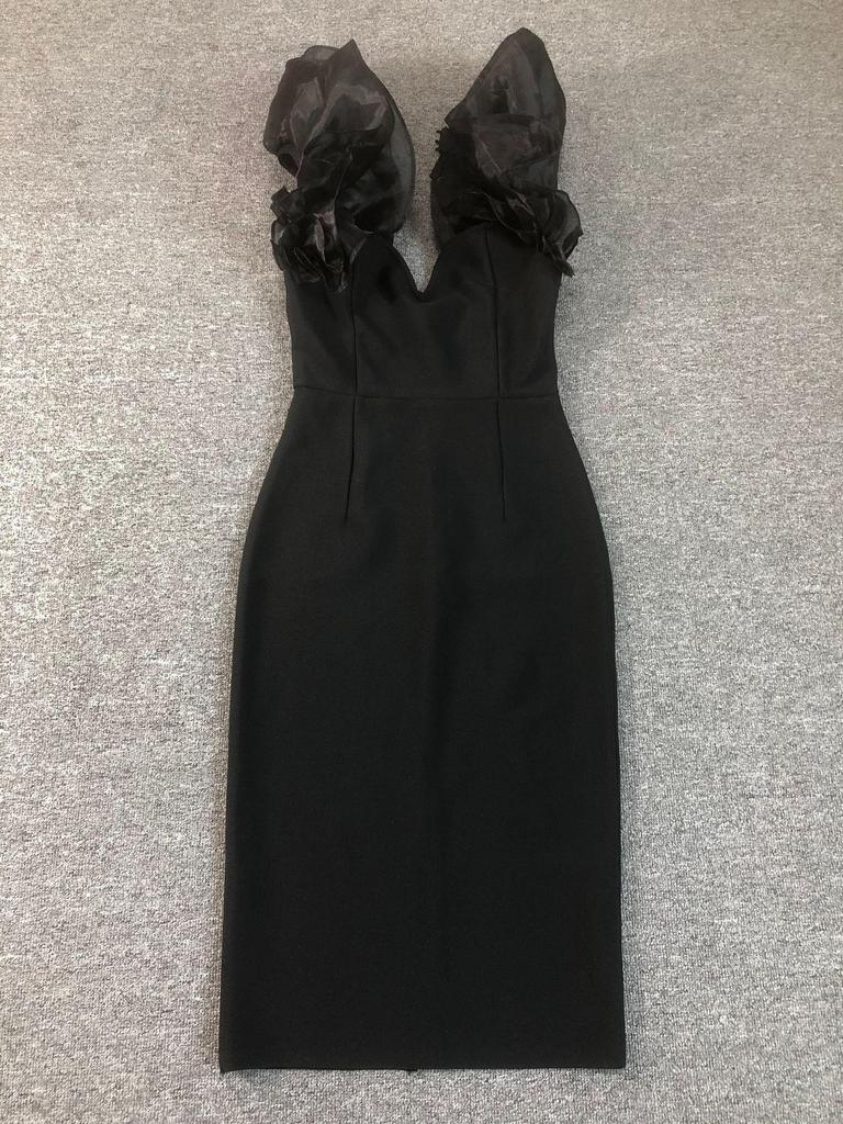 Женское элегантное платье-бодикон с сетчатыми рукавами-рюшами и открытой спиной