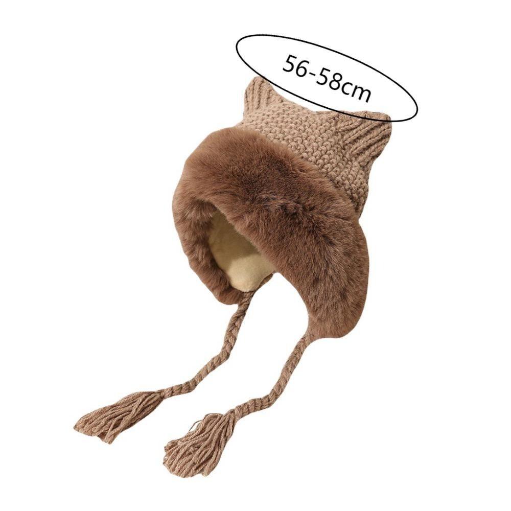 Ветрозащитная плюшевая шапка, вязаная шапка из искусственного меха, модная шапка с кошачьими ушками, для девочки