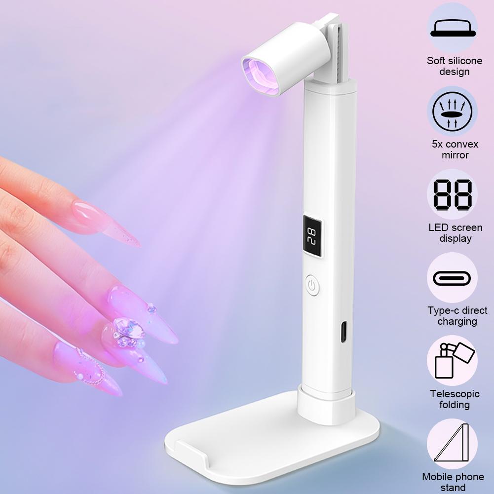 Портативная лампа для нейл-арта, ручная, с плоской головкой, перезаряжаемая версия, выдвижной кронштейн для лампы с плоской головкой, лампа для фототерапии ногтевой пластины