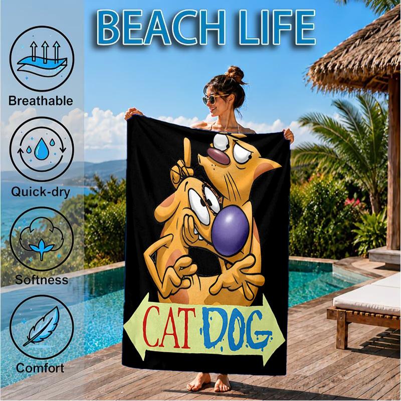 Cat Dog Adventure Beach Towel, Microfiber Beach Towel, Perfect For Pool, Beach, Travel, Home Decor Beach Party Fan gifts