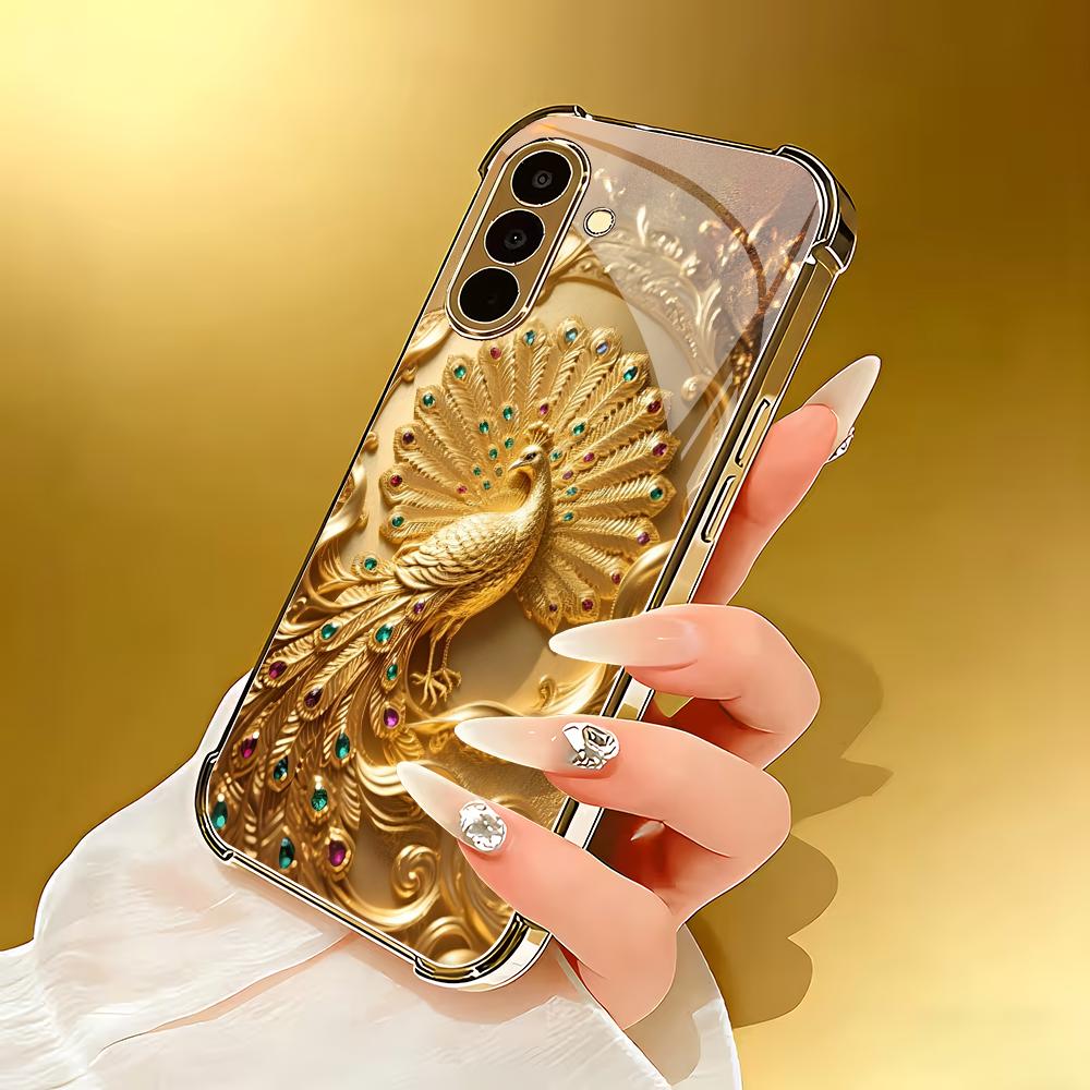 Стеклянный чехол для телефона с покрытием "Золотой павлин", подходит для Samsung Galaxy S26 S25 S24 S23 S22 S20 FE/Ultra/Plus, противоударная задняя крышка