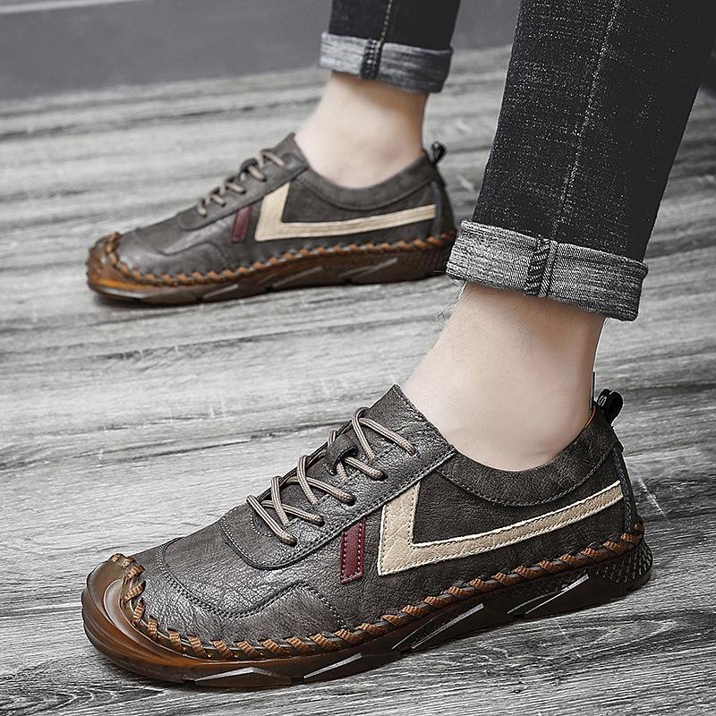 Новые мужские повседневные кожаные туфли для отдыха на природе весна/лето больших размеров, сшитые вручную мужские туфли на мягкой подошве
