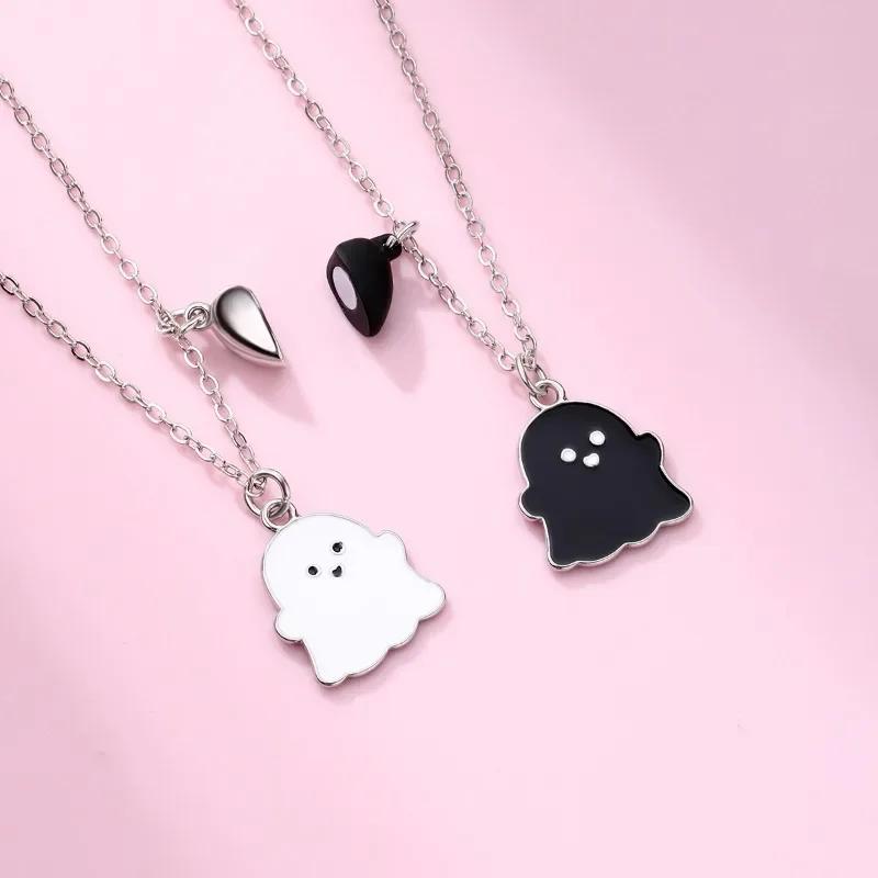 Luoluo&baby 2Pcs/set Cartoon Ghost Heart Pendant Chain Best Friends Necklace BFF Friendship Jewelry Gift for Kids