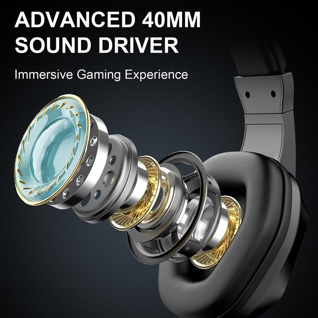 Беспроводная игровая гарнитура со светодиодной подсветкой, игровые наушники с низкой задержкой, 40-мм динамики, накладные игровые наушники с всенаправленным микрофоном, Ad