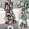 Tooxika Autumn New Lapel Print Long-sleeved Dress Casual Tie Shirt-style Long Dress