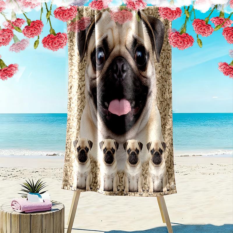 Bulldog Print Beach Towel, Large Soft Quick Dry Towel for Beach Camping Swimming