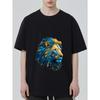 Lion Head Graphic T Shirt Black Blue and Yellow Lion Print Casual Wear for Men and Women Streetwear Fashion Unisex Top