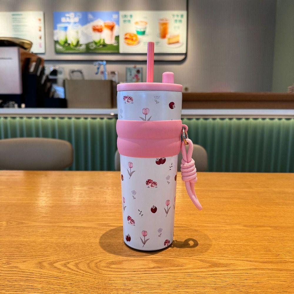 Pink Flower Red Cherry Vacuum Cup Bow Direct Drinking Cup Portable Vacuum Cup  Boys and Girls