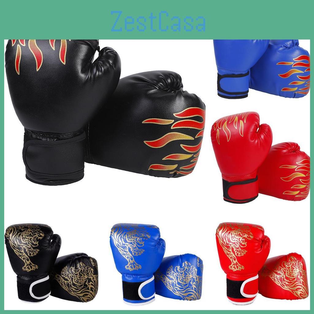 Tiger Print Flame Boxing Gloves For Adult Kids Fight Training Fitness Sports