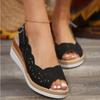 Summer Women's Slope Heel Sandals Large Thick Bottom Slope Heel Fish Mouth Sandals Belt Buckle