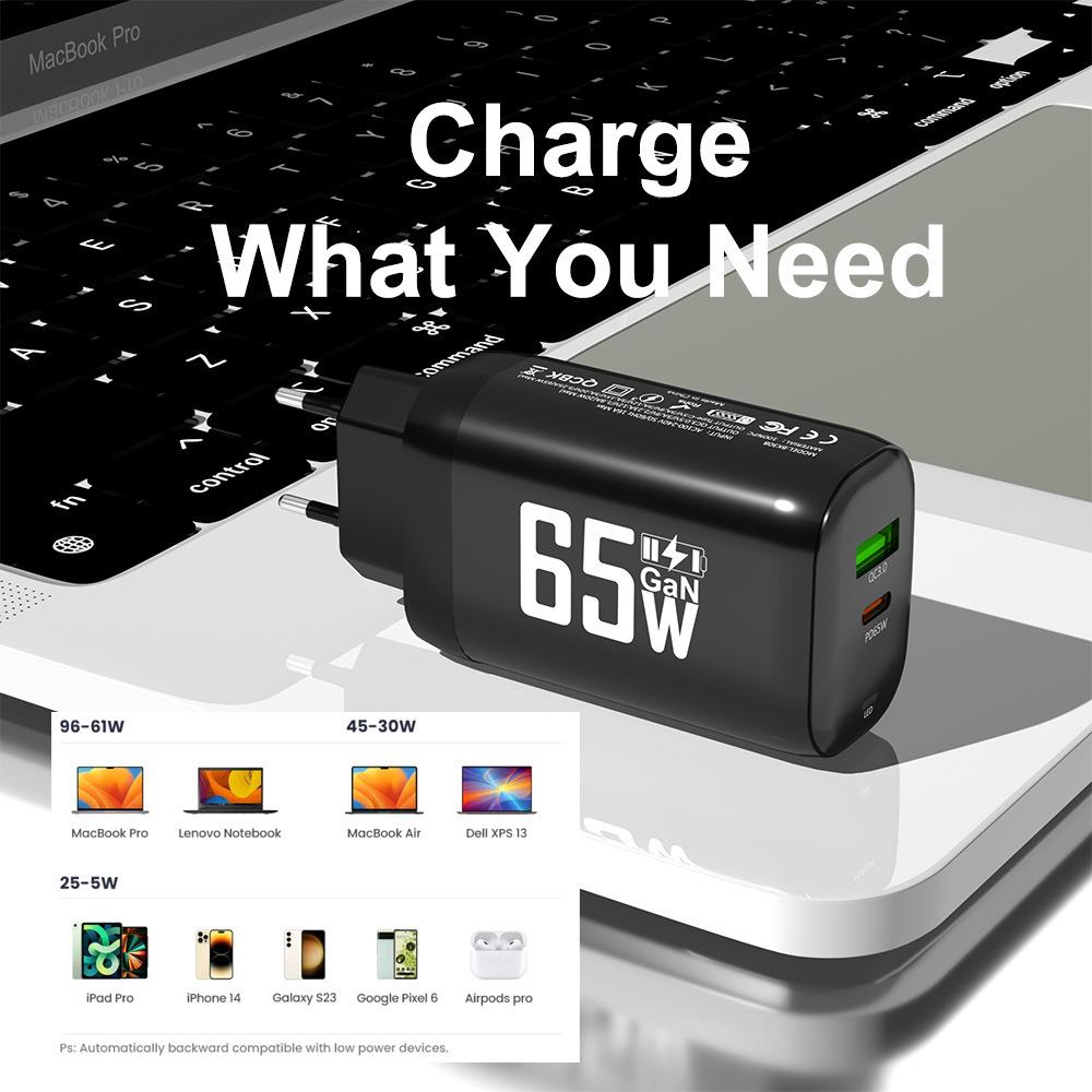 Зарядное устройство GaN USB Type C 65 Вт, быстрое зарядное устройство PD 45 Вт QC3.0, быстрое зарядное устройство USB C Type C для ноутбука Macbook, iPad, планшета iPhone 15, Samsung