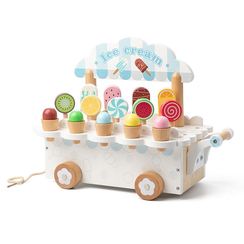 Children'S Play House Danish Noble Ice Cream Trolley Set Wooden Simulation Ice Cream Ice Cream Toy