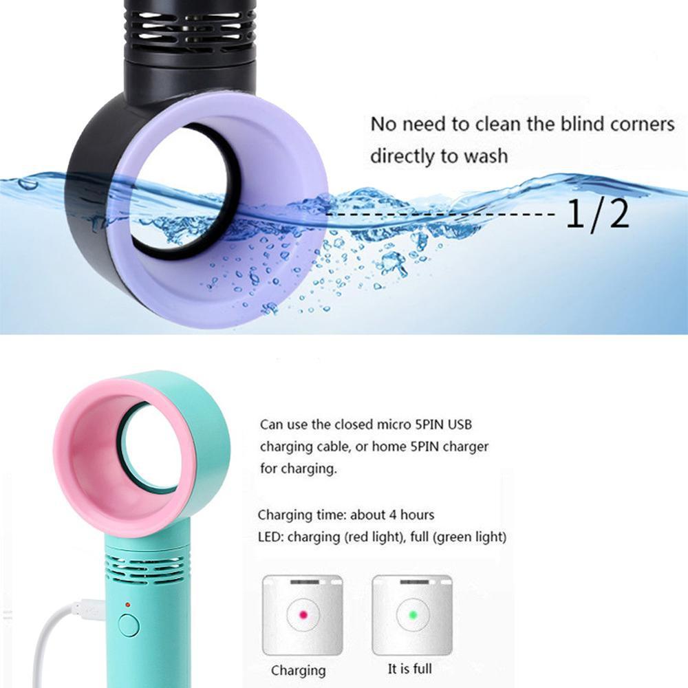 Новый летний портативный ручной безлопастной вентилятор, мини-кулер, удобный вентилятор без листьев с 3-скоростным USB-перезаряжаемым охлаждающим вентилятором для путешествий, офиса на открытом воздухе