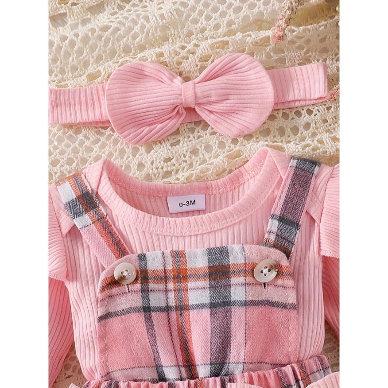 Baby Girl Clothes Newborn Infant Long Sleeve Jumpsuit with Headband Outfits Set 3pcs Bow Fall Winter 0-18 Months, for Outdoor