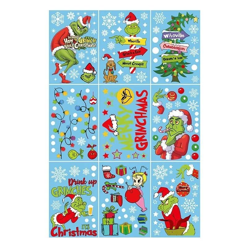 Рождественские наклейки Гринча на окна, рождественские художественные наклейки на стены, домашний магазин, декор