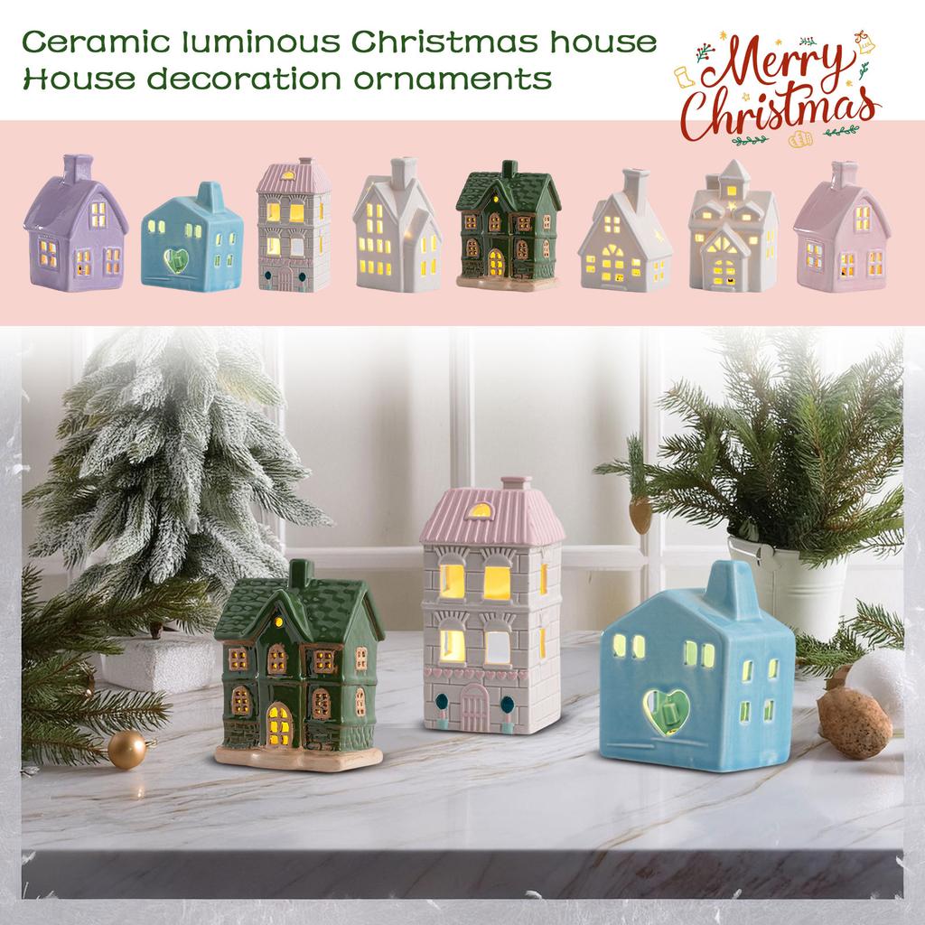 Керамические украшения Светящийся Рождественский домик Домик Европейский стиль Полый Настольное украшение Ночник Атмосферный свет