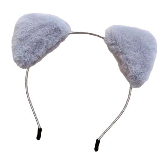 Женская повязка для волос, мягкий пушистый плюшевый мультяшный декор для ушей котенка, эластичный узкий противоскользящий обруч с узкими полями, обычная посадка, сплошной цвет, украшение на голову, обруч для волос