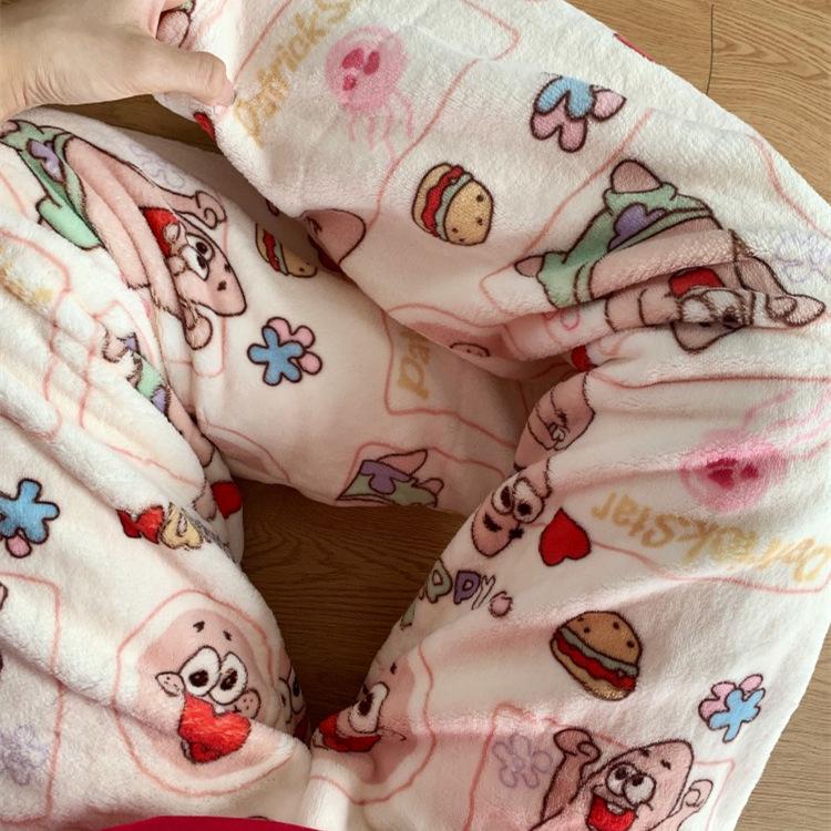 Женские мультяшные фланелевые пижамные брюки на флисовой подкладке - Теплый осенне-зимний стиль