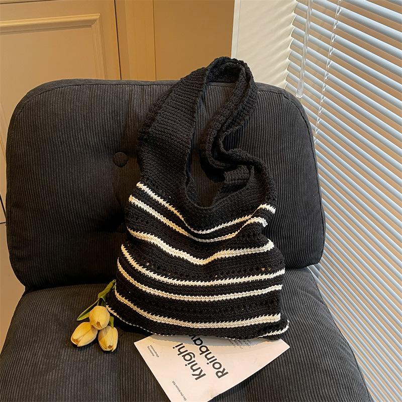 Вязаная сумка большой вместимости женская летняя новая универсальная полосатая плетеная сумка для отдыха на море пляжная сумка