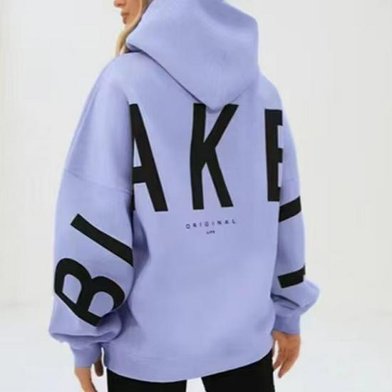 2024 Европейский и американский принт толстый длинный рукав свободный женский свитер с капюшоном