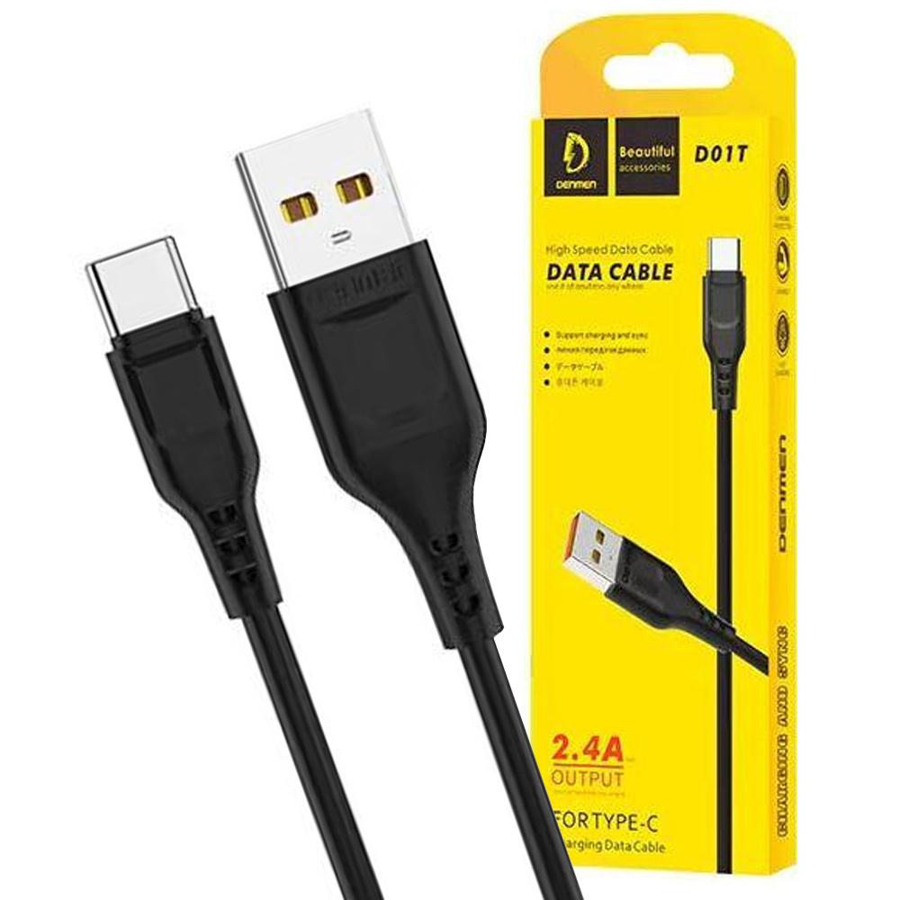 Kabel Przewód Usb Do Usb-C Type C Denmen D01T Szybkie Ładowanie 2.4A 1M Czarny
