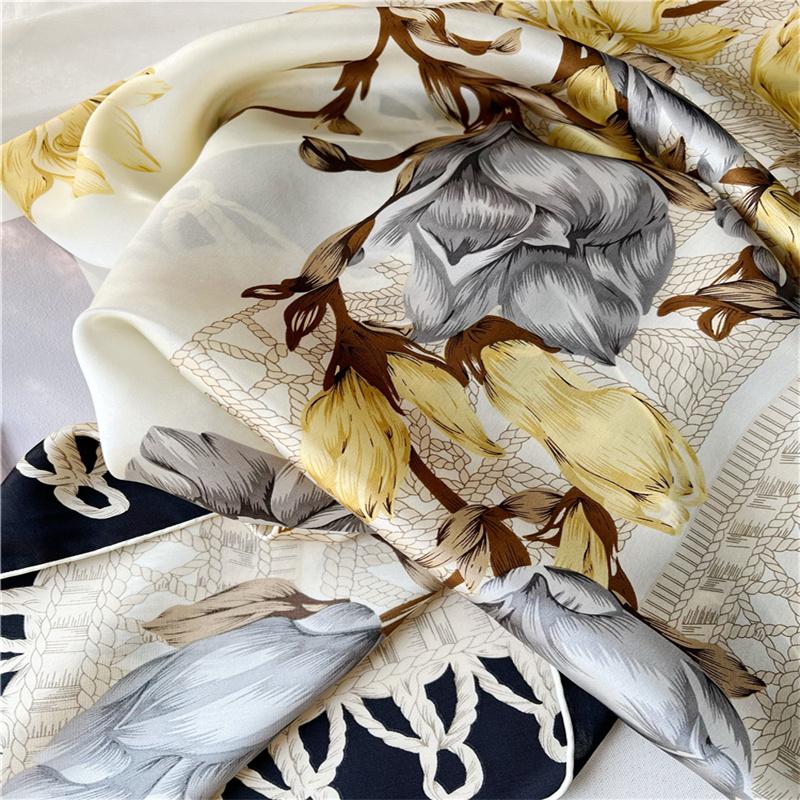 110*110 см квадратный шелковый шарф женский модный принт маленький шейный платок офисный женский пояс для волос носовой платок женский платок шаль шарф