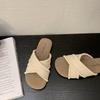Super soft ethnic woven cross-belt flat-bottomed beach slippers outer wear 2025 new soft-bottomed seaside sandals women