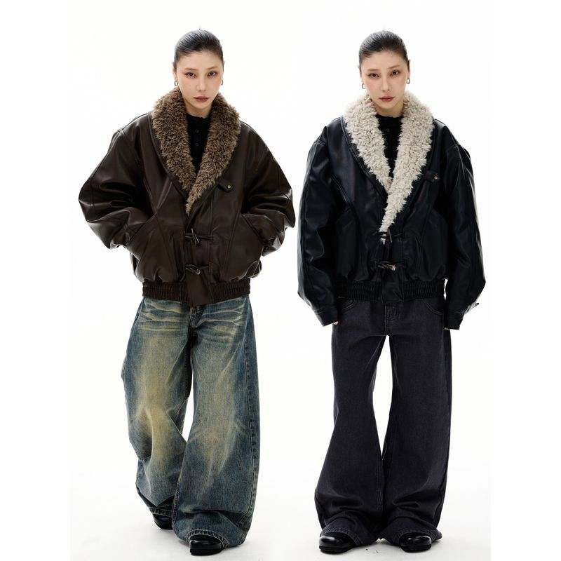 Kisko Winter Куртка в американском стиле деконструированная из теплой коричневой кожи, хлопковое пальто для мужчин и женщин, крутая куртка высокого класса свободного кроя для пар