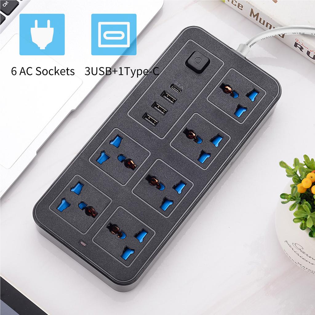 Power Strip With 6 AC Sockets & 3 USB 1 Type C Port 6FT Extension Cord Protector for Home Office Dorm Power Button