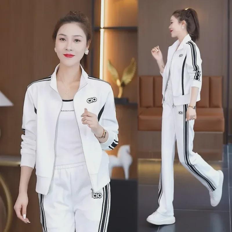 Женский повседневный спортивный костюм 2024 года: Модный тонкий кардиган и спортивные штаны из двух предметов на весну и осень