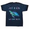 Funny Turtle Watercolor Sea Ocean Just A Girl Who Loves Turtles T-shirts Men Casual Tshirt 100% Cotton Loose Oversized T Shirt