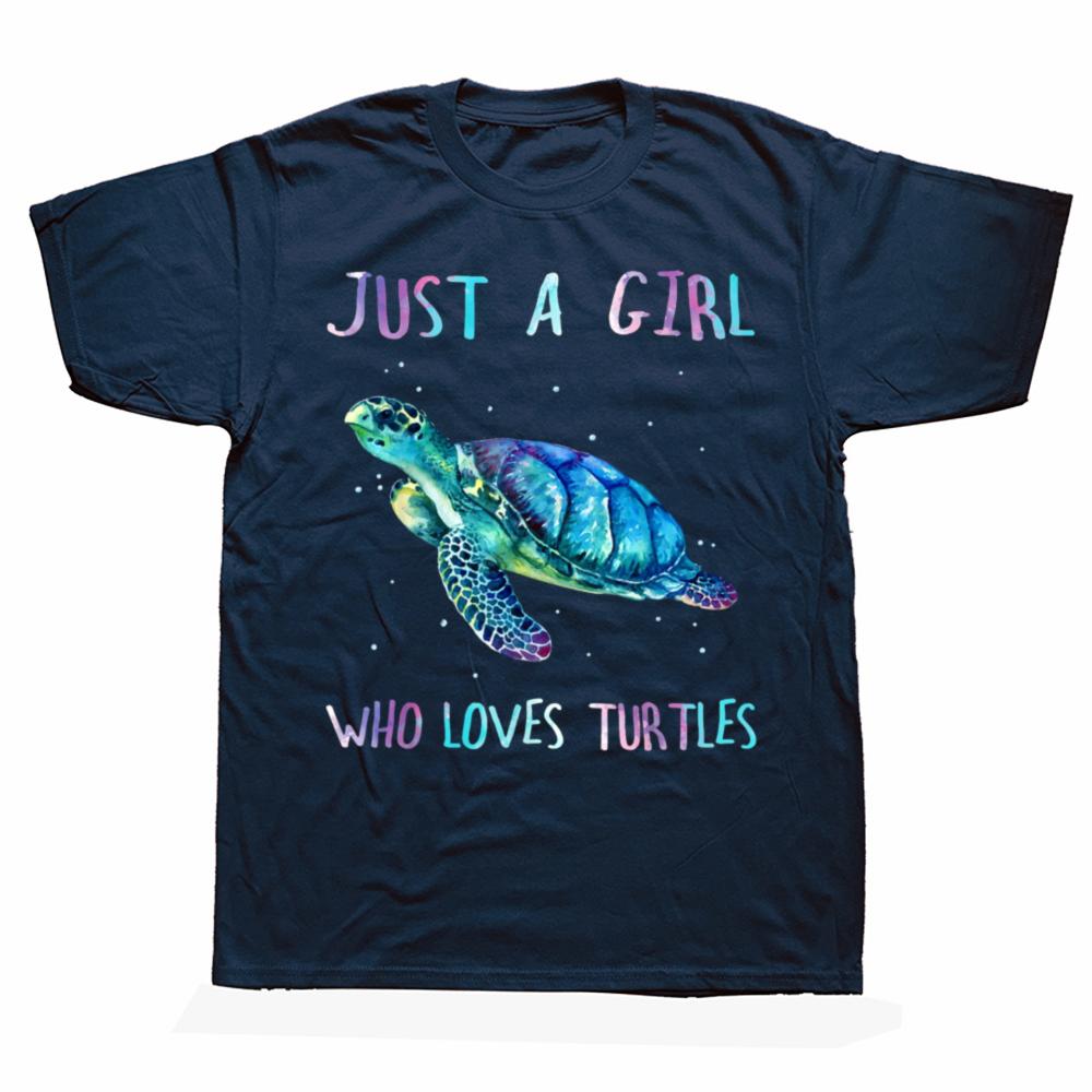Funny Turtle Watercolor Sea Ocean Just A Girl Who Loves Turtles T-shirts Men Casual Tshirt 100% Cotton Loose Oversized T Shirt