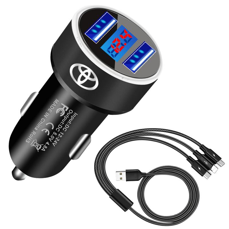 Автомобильное зарядное устройство 2 USB порта Быстрая зарядка Цифровой дисплей Автоаксессуары для Toyota GR TRD Fortuner Chr Verso Prius Hiace Yaris Trd Camry