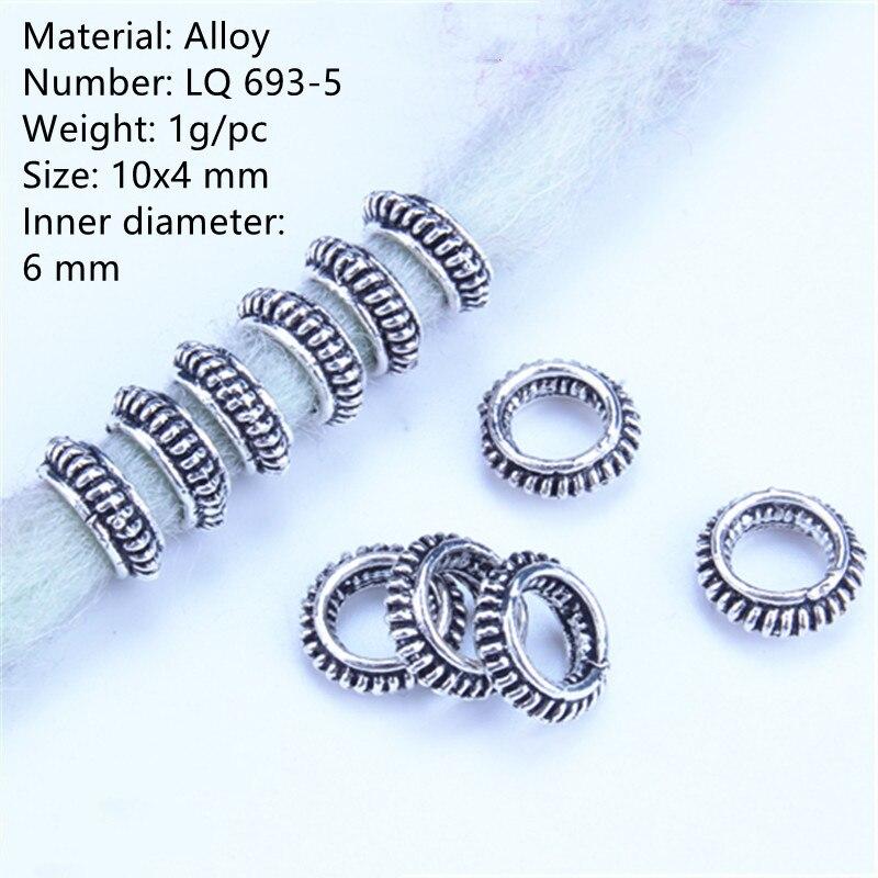 5pcs/bag Silver Metal Hair Rings Braid Dreadlocks Bead Hair Cuffs Dread Tube Charm Dreadlock for DIY Hair Accessaries