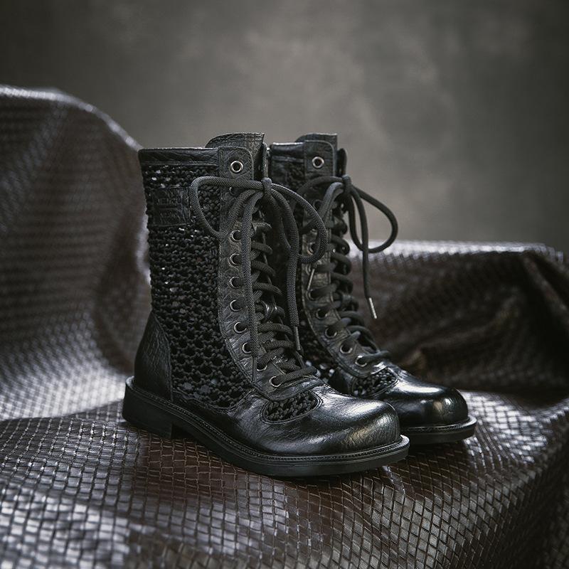 Johnature Ретро Дышащие Летние Ботильоны с Перфорацией из Натуральной Кожи Универсальная Модная Женская Обувь