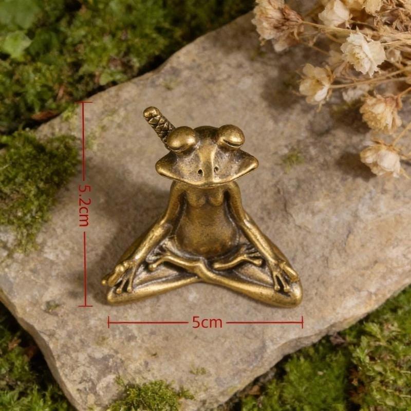 Alloy Zen Meditation Frog Statue Durable Alloy Vintage Texture Small Figurine for Tea Table Home Decor