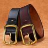 Мужской ремень из натуральной кожи с двухслойной коровьей кожей и стильной пряжкой-пином из сплава для офисных или повседневных нарядов