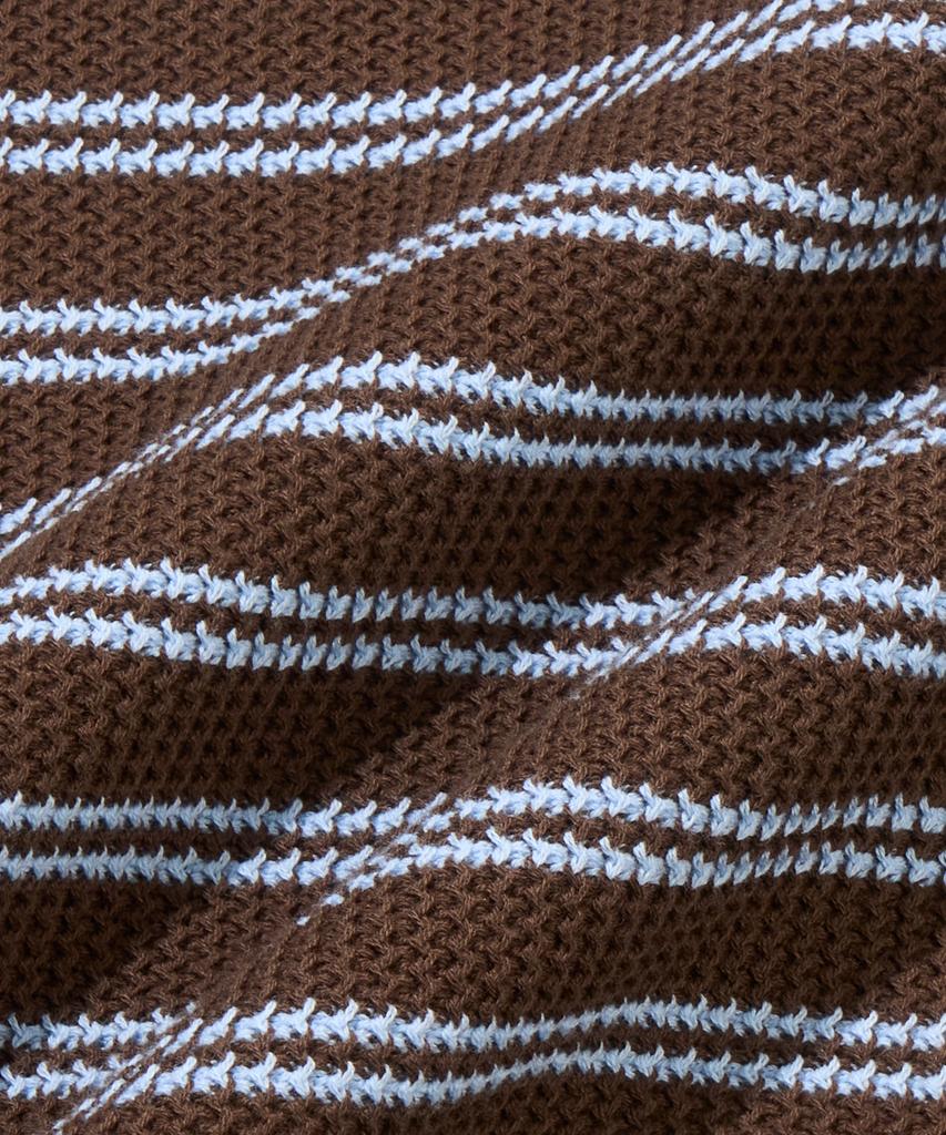 AGOD Collar Button Stripe Half Knit [Brown]