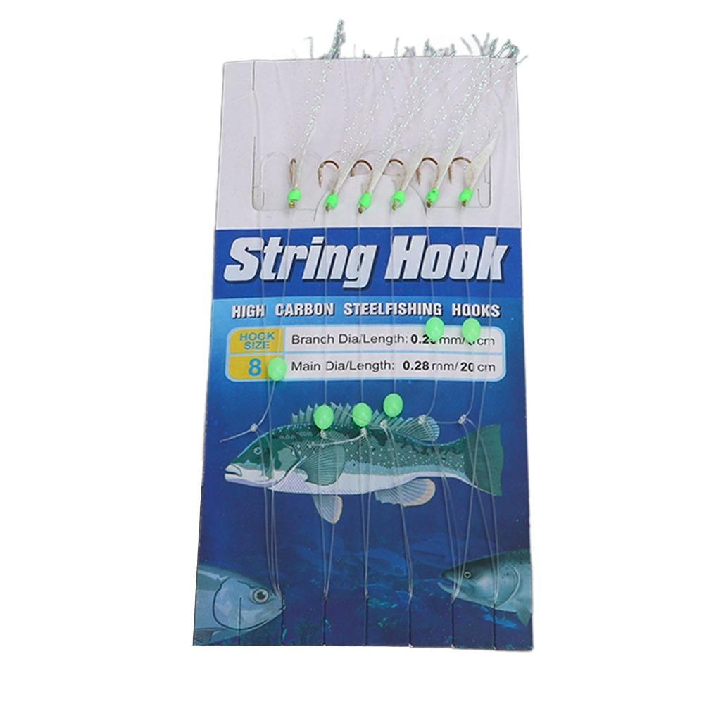 5PCS 6 Hooks Fish Skin String Hooks Carbon Steel Fishing Bait Rigs  Freshwater Fishing