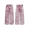 Unisex High-Waisted Wide Leg Denim Pants With Tie-Dye Print Side Zipper Ruching Loose Fit Straight Cut