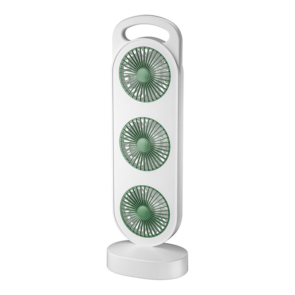 Triple Turbine USB Desk Fan with Silent Operation, 3-Speed High-Wind Cooling, White & Green
