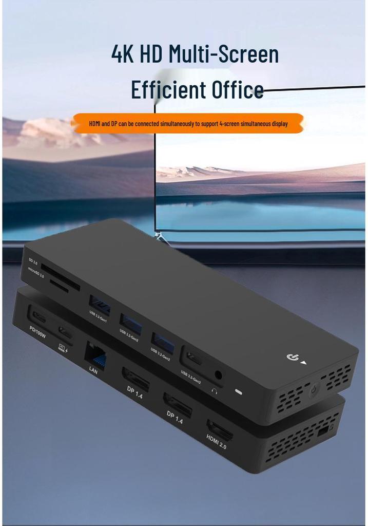 Док-станция USB-C: Двойной DP/HDMI, Четырехэкранный дисплей, Разветвитель USB 3.1, Порт Ethernet, Док-станция для расширения ноутбука