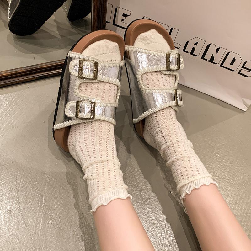 Мори ретро однословные сандалии с двойной пряжкой на толстой подошве для женской уличной обуви 2025 новые сандалии-шлепанцы Birkencool с одной педалью