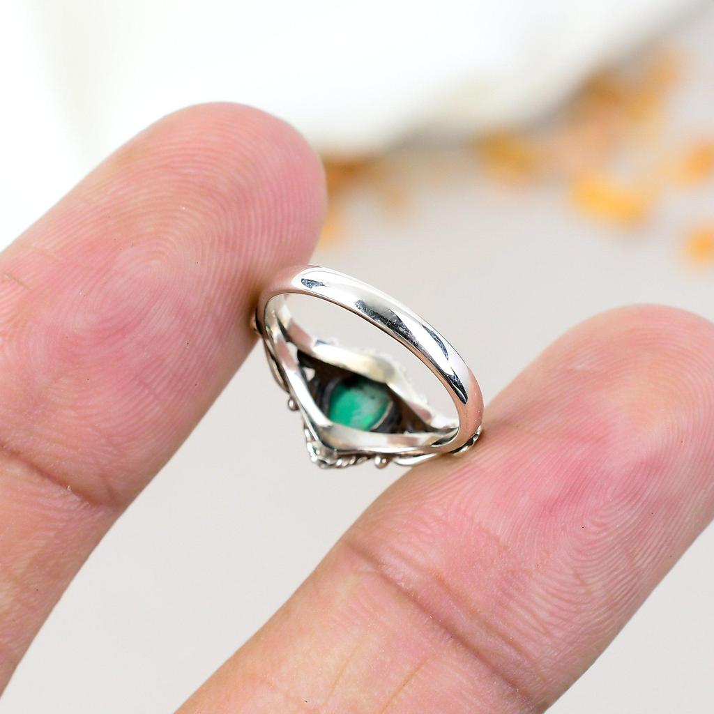 925 Sterling Silver Green Onyx Gemstone Pear Shape Ring For Women