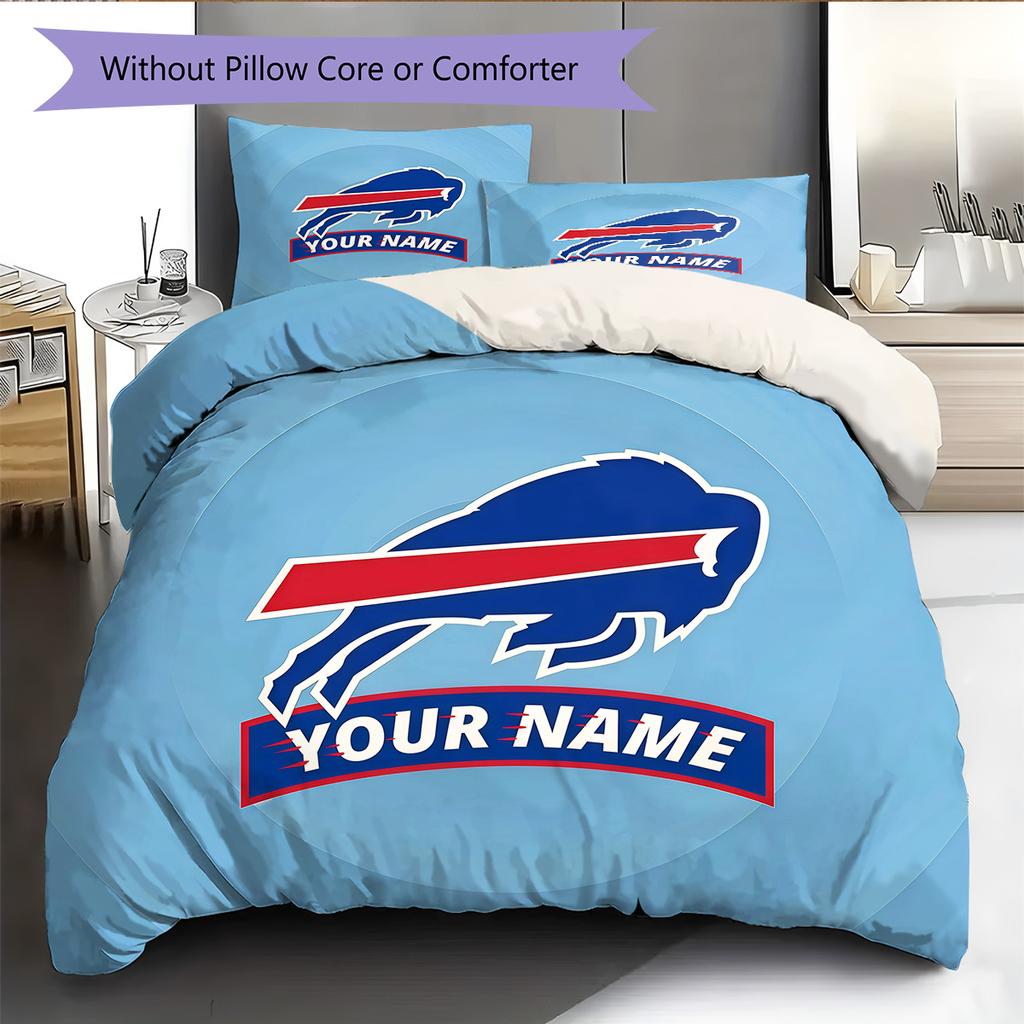 Custom Name Buffalo Bills2 Pattern Bedding Quilt Set Home Decoration Gift (1 * duvet cover + 2 * pillowcase without core)