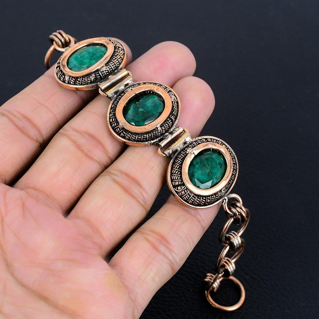 Изумрудный браслет, Ювелирные изделия из драгоценных камней, обернутые медной проволокой 999 пробы, Удивительные ювелирные изделия ручной работы, Подарок для нее