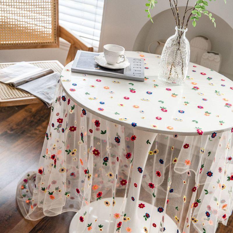 Flower Tablecloth Lace Embroidered Floral Birthday Tablecloth Outdoor Picnic Mat Easter Decoration for Home Fireplace Countertop