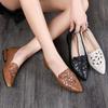 Soft Leather Carved Hollow Women's Leather Shoes Moccasin Work Shoes Cusp Thick Heel Soft Sole Sandals Comfortable Fashion Spring Summer