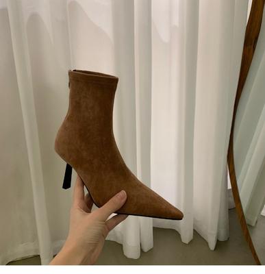 Женские эластичные узкие сапоги-носки на высоком каблуке, модные, элегантные, современные, короткие, осенние, женские, танцевальные, вечерние туфли